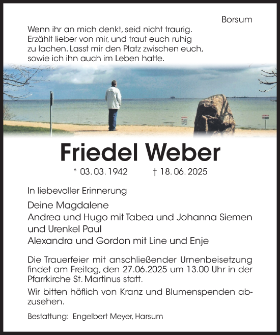 Traueranzeige von Friedel Weber von Hildesheimer Allgemeine Zeitung