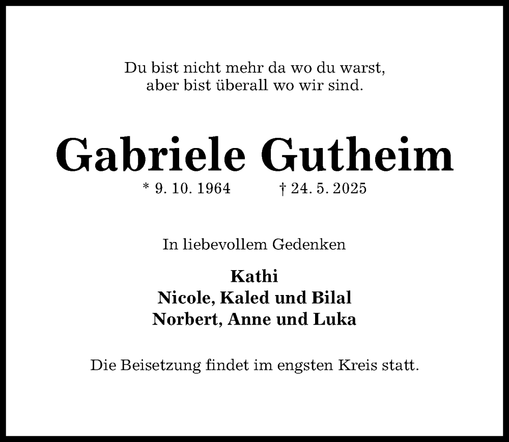  Traueranzeige für Gabriele Gutheim vom 07.06.2025 aus Hildesheimer Allgemeine Zeitung