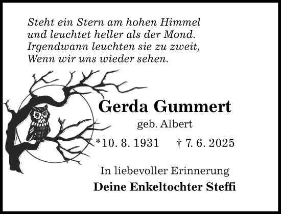 Traueranzeige von Gerda Gummert von Hildesheimer Allgemeine Zeitung