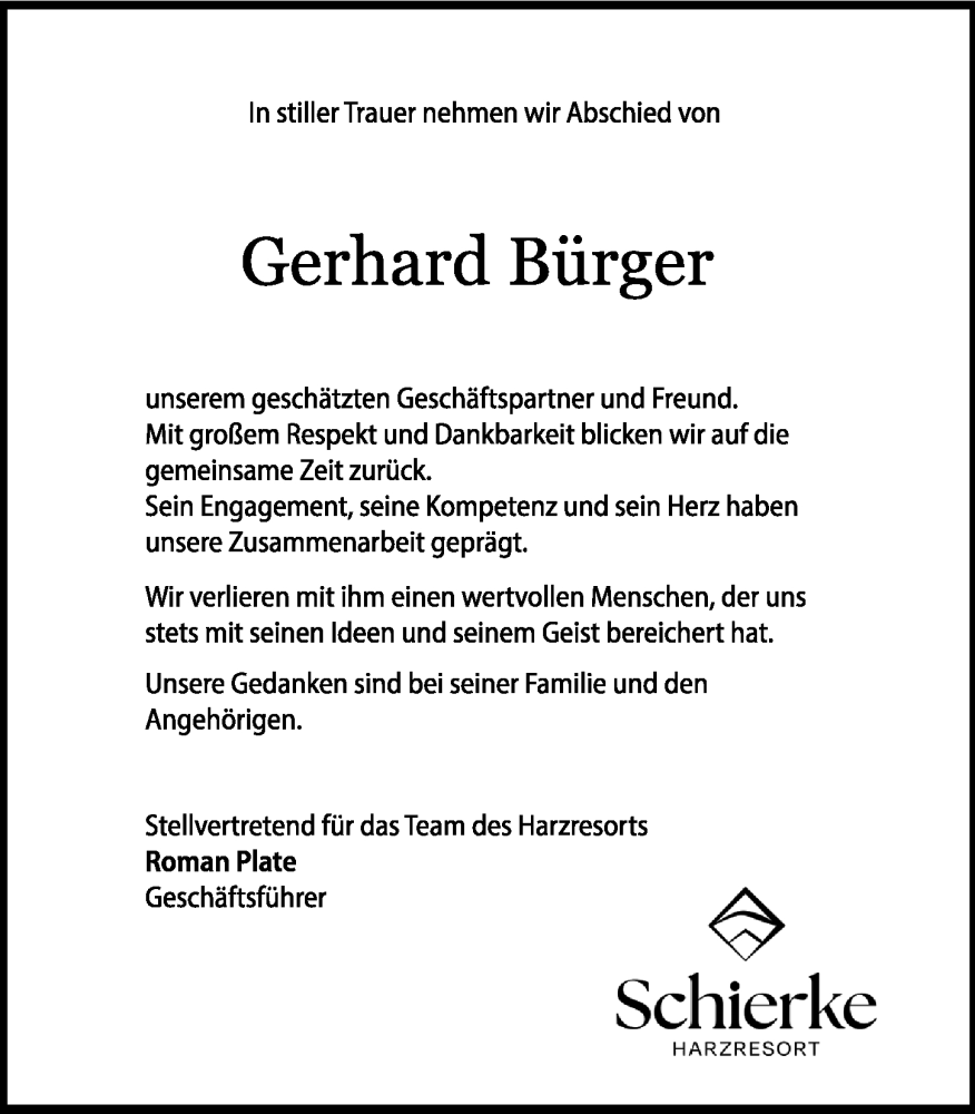  Traueranzeige für Gerhard Bürger vom 07.06.2025 aus Hildesheimer Allgemeine Zeitung