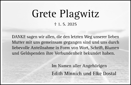 Traueranzeige von Grete Plagwitz von Hildesheimer Allgemeine Zeitung