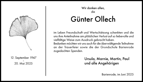 Traueranzeige von Günter Ollech von Hildesheimer Allgemeine Zeitung