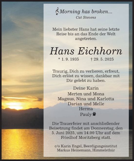 Traueranzeige von Hans Eichhorn von Hildesheimer Allgemeine Zeitung