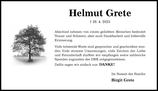Traueranzeige von Helmut Grete von Hildesheimer Allgemeine Zeitung