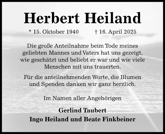 Traueranzeige von Herbert Heiland von Hildesheimer Allgemeine Zeitung