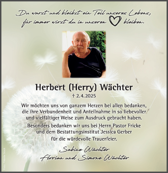 Traueranzeige von Herbert Wächter von Hildesheimer Allgemeine Zeitung