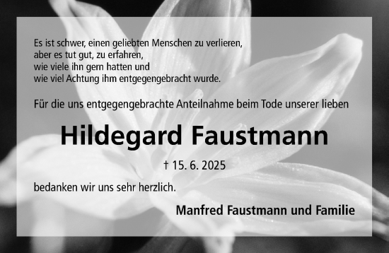 Traueranzeige von Hildegard Faustmann von Hildesheimer Allgemeine Zeitung