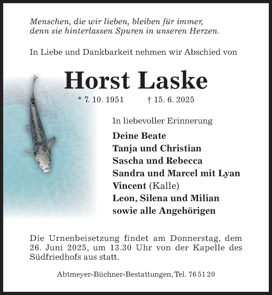 Traueranzeige für Horst Laske vom 25.06.2025 aus Hildesheimer Allgemeine Zeitung