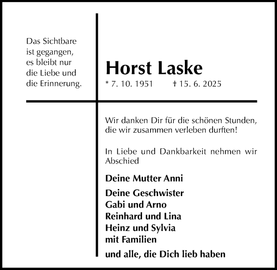 Traueranzeige von Horst Laske von Hildesheimer Allgemeine Zeitung