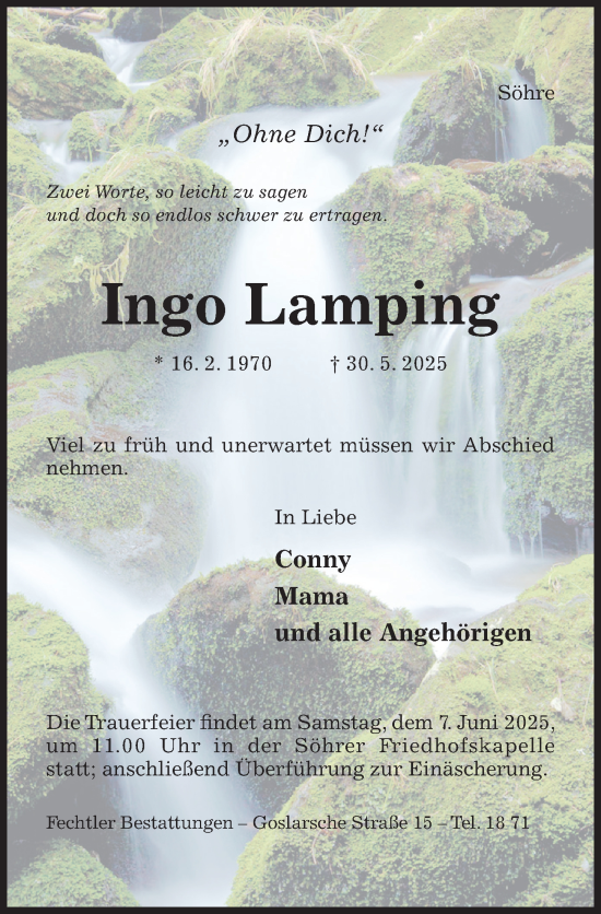 Traueranzeige von Ingo Lamping von Hildesheimer Allgemeine Zeitung