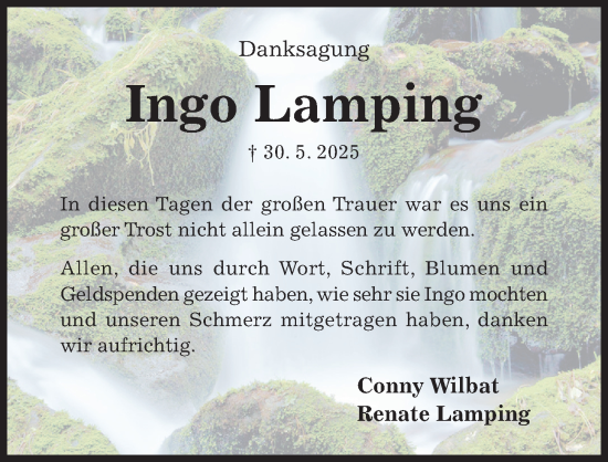 Traueranzeige von Ingo Lamping von Hildesheimer Allgemeine Zeitung