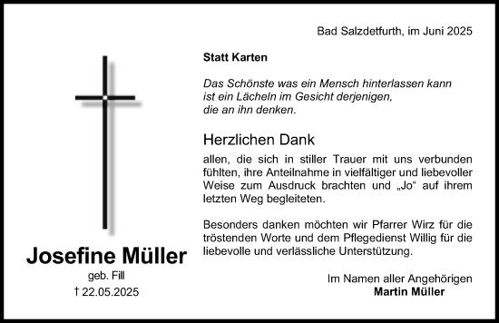 Traueranzeige von Josefine Müller von Hildesheimer Allgemeine Zeitung