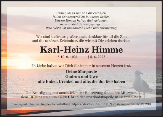 Traueranzeige von Karl-Heinz Himme von Hildesheimer Allgemeine Zeitung