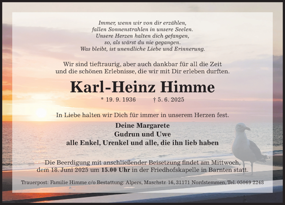  Traueranzeige für Karl-Heinz Himme vom 11.06.2025 aus Hildesheimer Allgemeine Zeitung