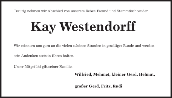 Traueranzeige von Kay Westendorff von Hildesheimer Allgemeine Zeitung