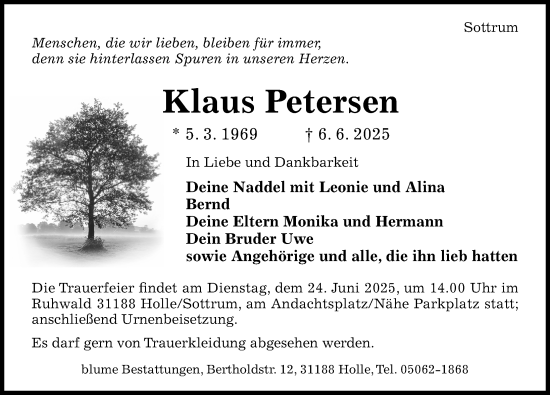 Traueranzeige von Klaus Petersen von Hildesheimer Allgemeine Zeitung