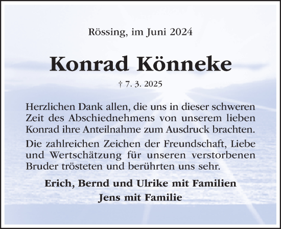 Traueranzeige von Konrad Könneke von Hildesheimer Allgemeine Zeitung