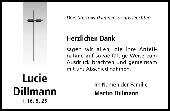 Traueranzeige von Lucie Dillmann von Hildesheimer Allgemeine Zeitung