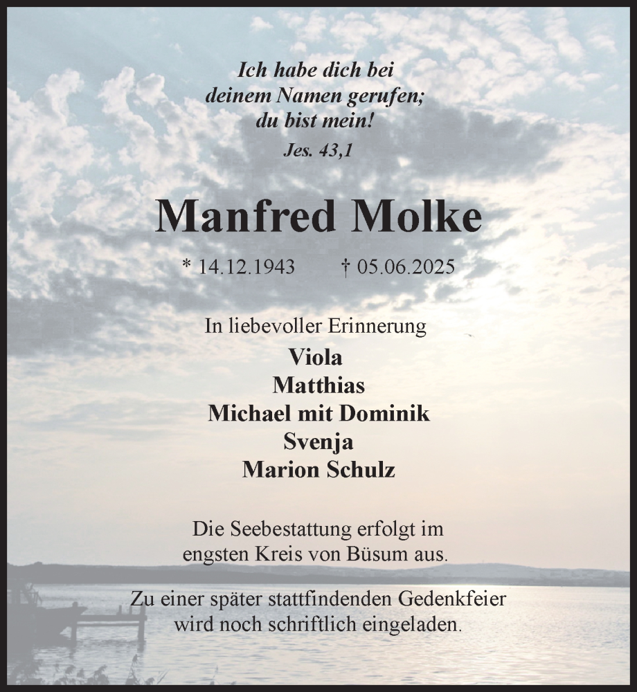  Traueranzeige für Manfred Molke vom 14.06.2025 aus Hildesheimer Allgemeine Zeitung
