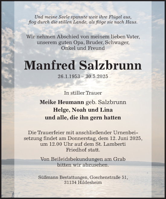 Traueranzeige von Manfred Salzbrunn von Hildesheimer Allgemeine Zeitung