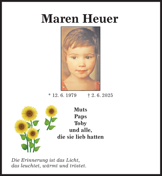 Traueranzeige von Maren Heuer von Hildesheimer Allgemeine Zeitung