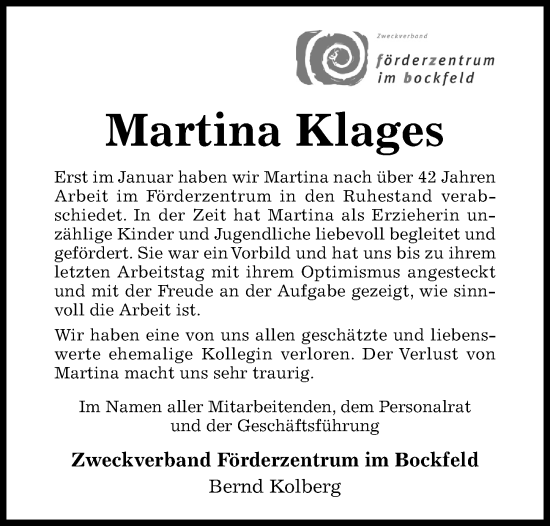 Traueranzeige von Martina Klages von Hildesheimer Allgemeine Zeitung