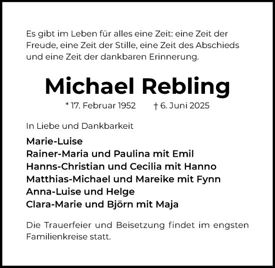 Traueranzeige von Michael Rebling von Hildesheimer Allgemeine Zeitung