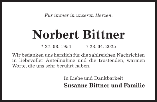 Traueranzeige von Norbert Bittner von Hildesheimer Allgemeine Zeitung