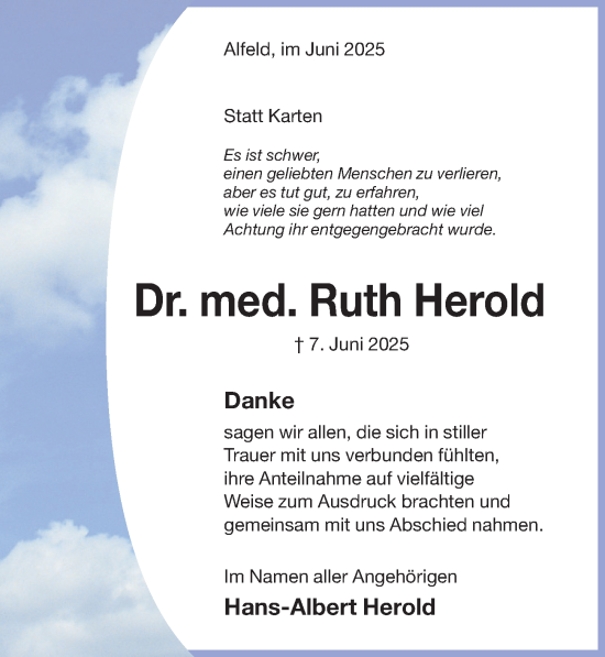 Traueranzeige von Ruth Herold von Hildesheimer Allgemeine Zeitung