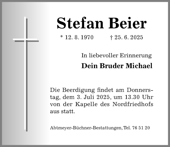 Traueranzeige von Stefan Beier von Hildesheimer Allgemeine Zeitung