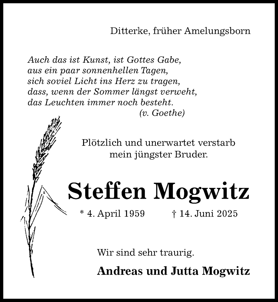  Traueranzeige für Steffen Mogwitz vom 25.06.2025 aus Hildesheimer Allgemeine Zeitung