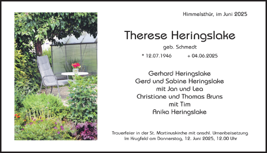 Traueranzeige von Therese Heringslake von Hildesheimer Allgemeine Zeitung
