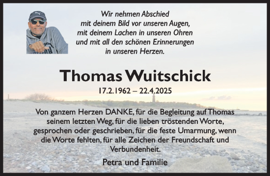 Traueranzeige von Thomas Wuitschick von Hildesheimer Allgemeine Zeitung