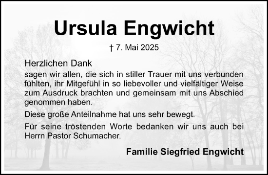 Traueranzeige von Ursula Engwicht von Hildesheimer Allgemeine Zeitung