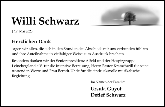 Traueranzeige von Willi Schwarz von Hildesheimer Allgemeine Zeitung