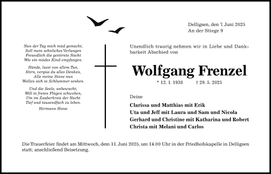 Traueranzeige von Wolfgang Frenzel von Hildesheimer Allgemeine Zeitung