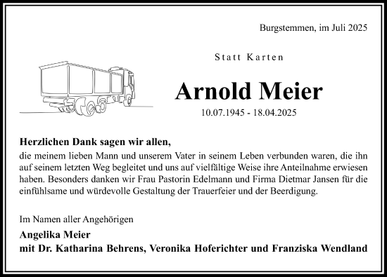 Traueranzeige von Arnold Meier von Hildesheimer Allgemeine Zeitung