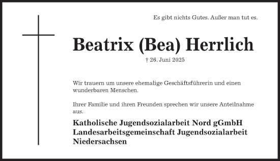 Traueranzeige von Beatrix Herrlich von Hildesheimer Allgemeine Zeitung