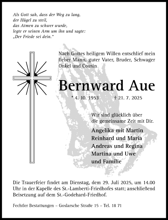 Traueranzeige von Bernward Aue von Hildesheimer Allgemeine Zeitung