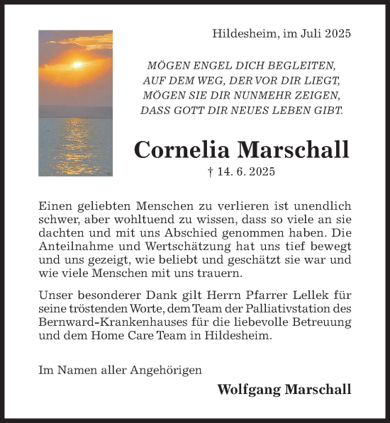 Traueranzeige von Cornelia Marschall von Hildesheimer Allgemeine Zeitung