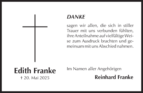 Traueranzeige von Edith Franke von Hildesheimer Allgemeine Zeitung