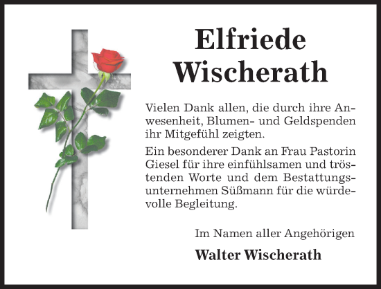 Traueranzeige von Elfriede Wischerath von Hildesheimer Allgemeine Zeitung