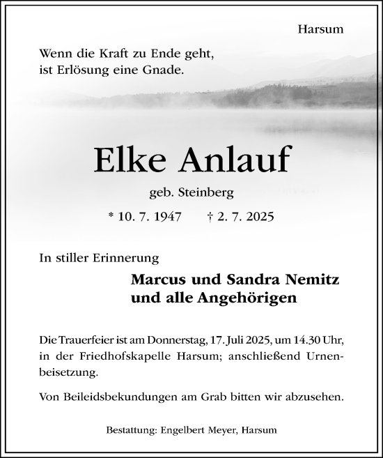 Traueranzeige von Elke Anlauf von Hildesheimer Allgemeine Zeitung
