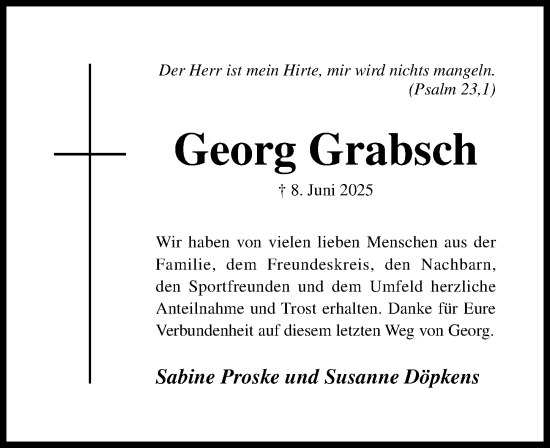 Traueranzeige von Georg Grabsch von Hildesheimer Allgemeine Zeitung
