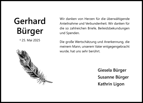 Traueranzeige von Gerhard Bürger von Hildesheimer Allgemeine Zeitung