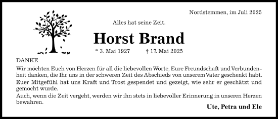 Traueranzeige von Horst Brand von Hildesheimer Allgemeine Zeitung
