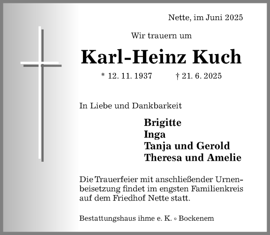 Traueranzeige von Karl-Heinz Kuch von Hildesheimer Allgemeine Zeitung