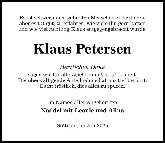 Traueranzeige von Klaus Petersen von Hildesheimer Allgemeine Zeitung