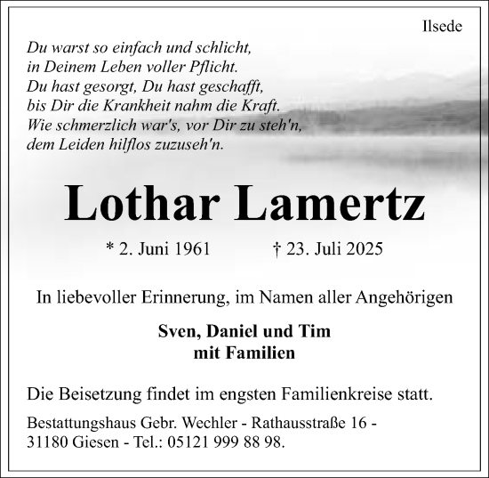Traueranzeige von Lothar Lamertz von Hildesheimer Allgemeine Zeitung