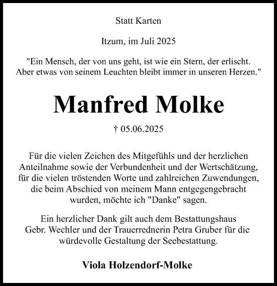 Traueranzeige von Manfred Molke von Hildesheimer Allgemeine Zeitung